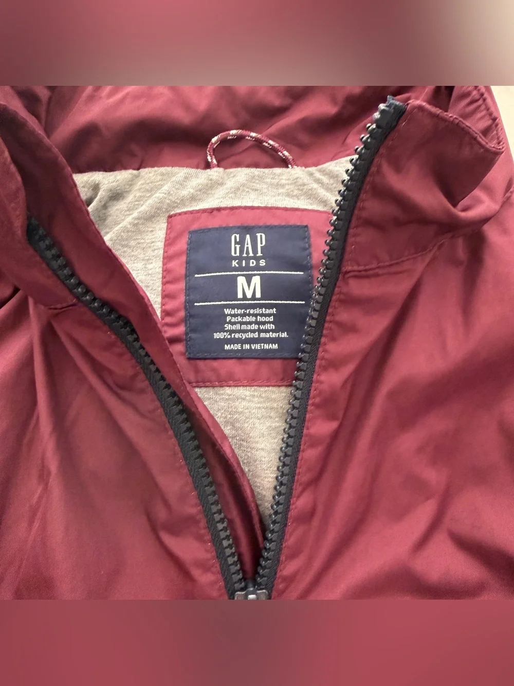 GAP Kids Windbreaker Jacket in Burgundy with Jersey Lining size M (8)